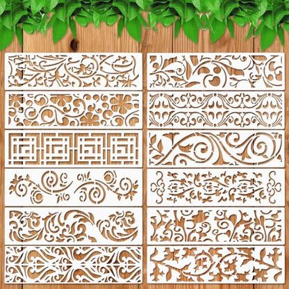 12 Pieces Border Stencils for Painting, Reusable Leaf Template for Painting
