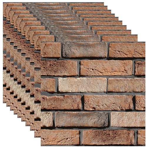 3D Wall Panels Peel and Stick, 10Pcs Brick Textured PVC Brick Panels - color: Large Brown Brick