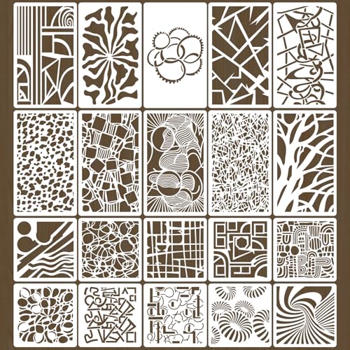 20 Pcs Abstract Texture Stencils Mixed Size Geometric Stencils for Painting Reusable Templates Featuring Bubbles Branches Stripes Swirls for Painting on Wall Decor Canvas DIY Projects - style: Style 1