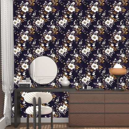 Laatse Dark Floral Peel and Stick Wallpaper 17.5" x 118",Purple/White - color: Purple White, size: 118" x 17.5"
