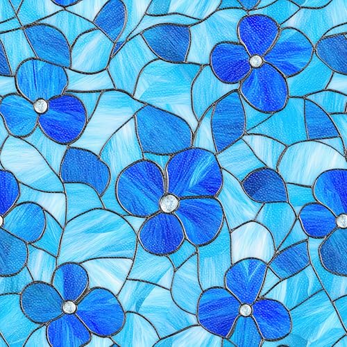HOMETITUTE Blue Floral Textured Flat Floor 12x12 Vinyl Tile - color: Blue#14