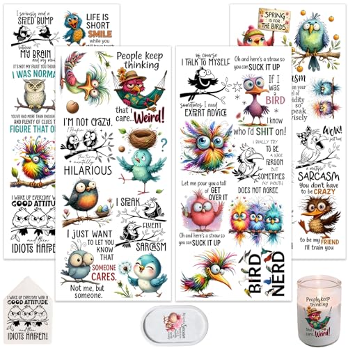 4 Sheets Rub on Transfers for Crafts, Funny owl Furniture Transfers for Wood, Glass, Plastic & Ceramics, Decorative Decals - style: owl