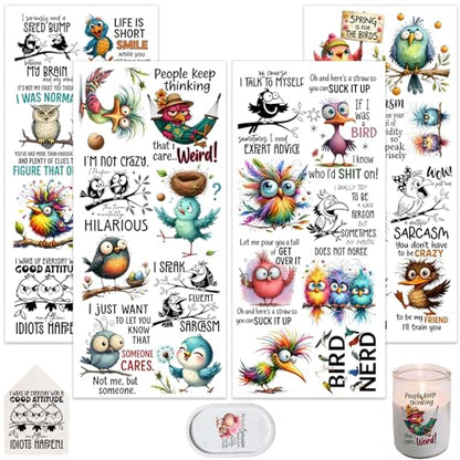 4 Sheets Rub on Transfers for Crafts, Funny owl Furniture Transfers for Wood, Glass, Plastic & Ceramics, Decorative Decals - style: owl