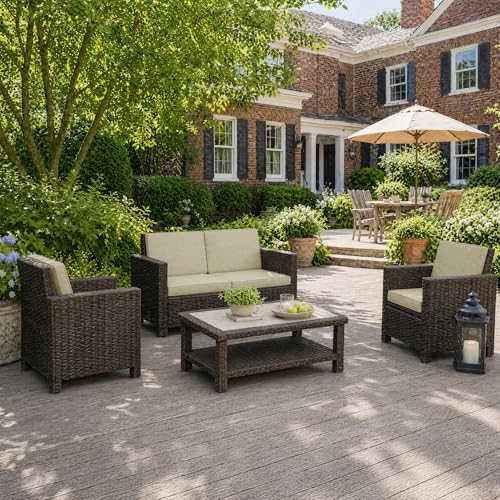 Outdoor Chair Cushions Set of 4, 22 x 22 Inch, Beige, Deep Seat - color: Beige, size: 22" x 22" 4 Pack