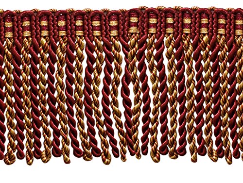 DÉCOPRO 3" (7.5cm) long Noblesse Collection Bullion Fringe Trim with Fancy Knitted Header (Style# DB3) Burgundy Gold Red #1253 (Carmine Red Yellow Gold Dark Red) 5 Yard Value Pack (4.5m/15 ft) - color: Burgundy Gold Red Multicolor #1253 (Carmine Red, Yell