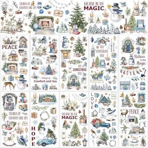 Lincia 10 Sheets Christmas Rub on Transfers for Crafts, Snowman - style: Snowman