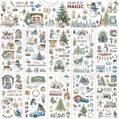 Lincia 10 Sheets Christmas Rub on Transfers for Crafts, Snowman - style: Snowman