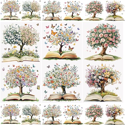 WANDIC 3 Sheets Rub on Transfer Stickers, Tree of Life Pattern Furniture Transfers Book Tree Butterfly Transfers Decal for Photo Albums Scrapbooking,15 * 30cm - color: Tree
