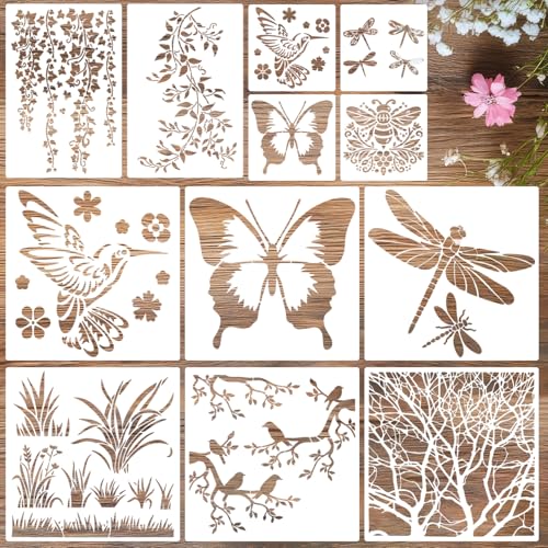 Hummingbird Butterfly Stencils for Painting 12" Dragonfly Leaf Stencils - style: Nature