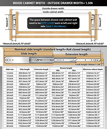 with Lock Heavy Duty Drawer Slides 12 14 16 18 20 22 24 26 28 30 32 34 36 40 44 48 52 56 60 Inch 500 Lbs Side Mount Full Extension Ball Bearing Rails Rail Tool Box Runner-W:76mm, 16 Inch - size: 16 Inch, style: Load:500 lb (With lock) -W:76mm