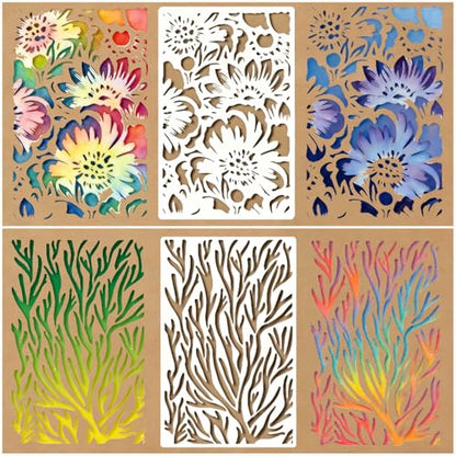 8 Pcs Mixed Media Stencils Painting Reusable 7×11 Inch Wood Grains Flower Texture Stencils for Crafts Plastic Geometric Layering Stencil Drawing Templates for DIY Wall Canvas Knit Card Wood - color: Style B
