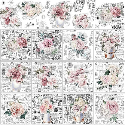 BBTO 12 Sheets Rub on Transfers for Crafts Wood Furniture DIY, 5.5" x 5.7" - style: Retro Flower