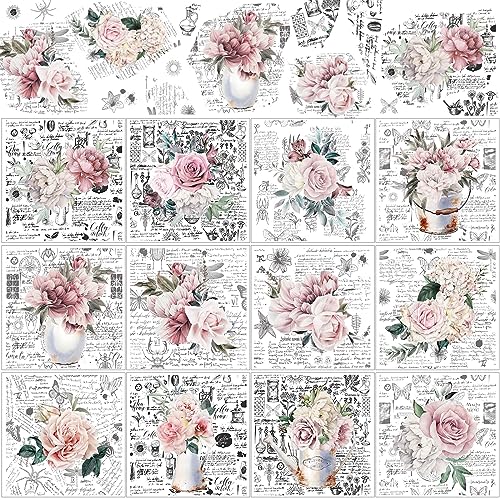 BBTO 12 Sheets Rub on Transfers for Crafts Wood Furniture DIY, 5.5" x 5.7" - style: Retro Flower