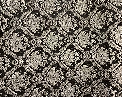 Damask Tapestry Chenille Fabric - Upholstery Fabric, 60" Width - Sold by The Yard (Black/Silver) - color: Black/Silver