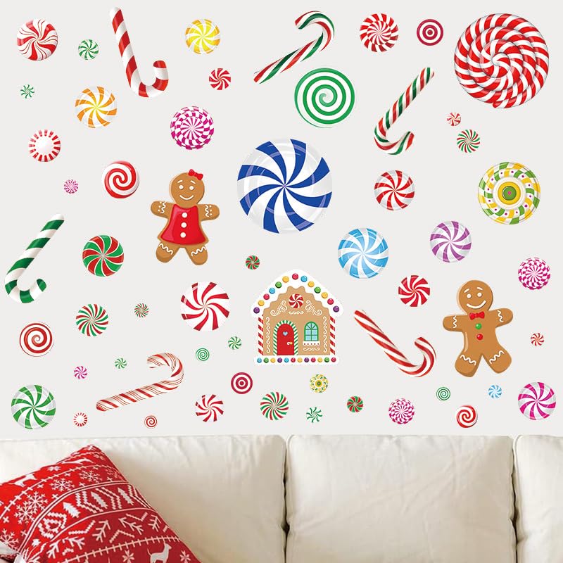 Christmas Candy Wall Decals, 8 Sheets 57 Pcs - color: Christmas Candy