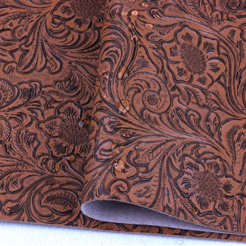 Solid Color Embossed Faux Leather Sheets 12 "x53 (30cm x 135cm) Embossed Texture Leather Fabric, Widely Used in Leather Earrings, Keychains, Sewing DIY Projects ﻿ (Brown) - color: Brown