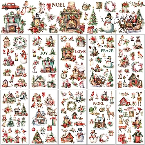 Lincia 10 Sheets Christmas Rub on Transfers for Crafts, Cute Holiday - style: Cute Holiday