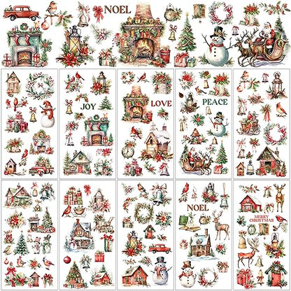 Lincia 10 Sheets Christmas Rub on Transfers for Crafts, Cute Holiday - style: Cute Holiday