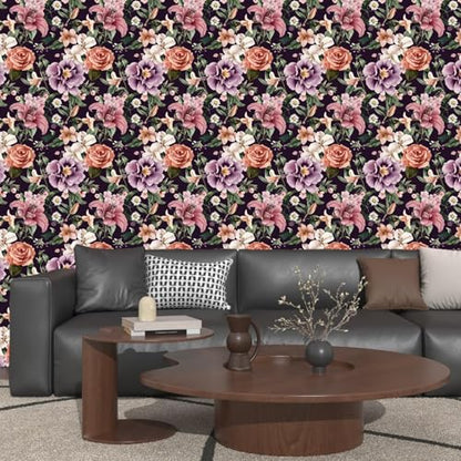 Laatse Dark Rose Peel and Stick Wallpaper 17.5" x 118",Purple - color: Red&Purple, size: 118" x 17.5"