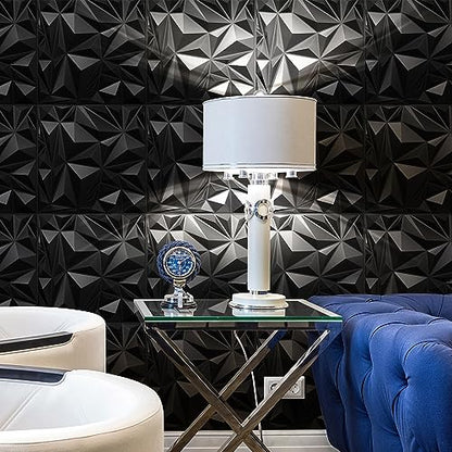 STICKGOO 3D Wall Panels, Black Diamond Design, 12 Pack, 19.7''x19.7'' - color: Black