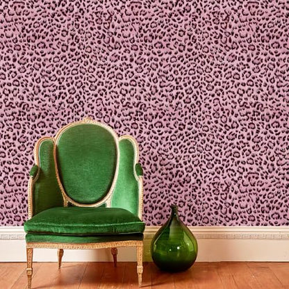 Simon&Siff Leopard Print Peel and Stick Wallpaper 17.3"x400" Black/Pink Removable Wallpaper Renter Friendly Waterproof Contact Paper for Bedroom Bathroom Living Room Cabinet - color: Pink, size: 17.3" x 400"