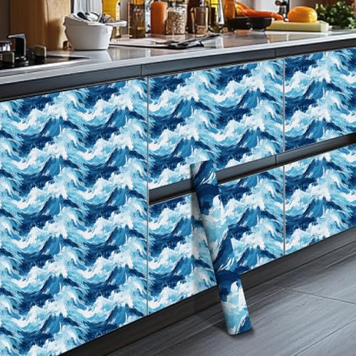 HOMETITUTE Ocean Wave Peel and Stick Wallpaper 118.1x17.7 Inch Vinyl - color: Ocean Wave