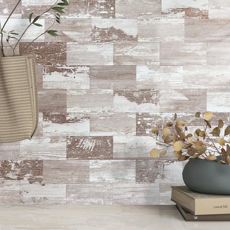 AULIGET 100 Piece Peel and Stick Backsplash PVC Tile, 3 Inch x 6 Inch Brown Birch Stick on Wall Tiles for Backsplash Kitchen, Bathroom, Laundry Room, Camper, Fireplace - color: Brown Birch