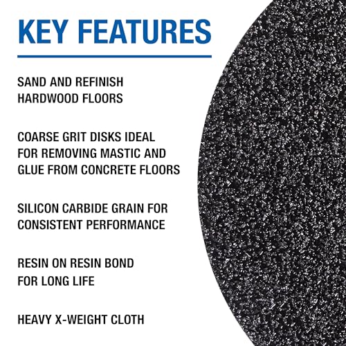 Mercer Industries 430036 Silicon Carbide Floor Sanding Disc, Cloth Back, 20" x 2" Hole, Grit 36X, 20-Pack - size: 20" x 2" Hole, style: Grit 36X
