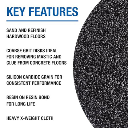 Mercer Industries 430036 Silicon Carbide Floor Sanding Disc, Cloth Back, 20" x 2" Hole, Grit 36X, 20-Pack - size: 20" x 2" Hole, style: Grit 36X