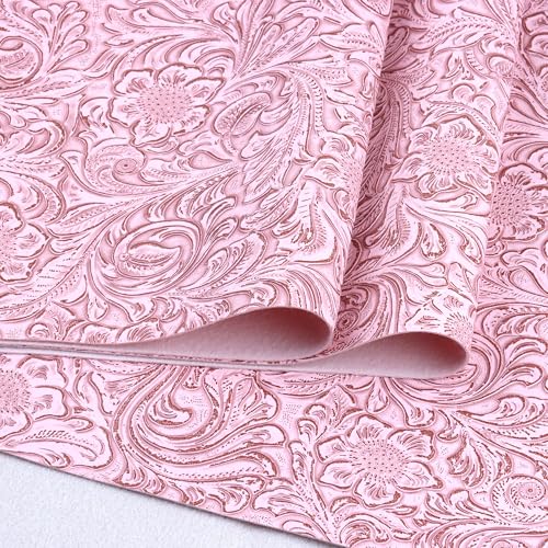 Solid Color Embossed Faux Leather Sheets 12 "x53 (30cm x 135cm) Embossed Texture Leather Fabric, Widely Used in Leather Earrings, Keychains, Sewing DIY Projects ﻿ (Pink) - color: Pink