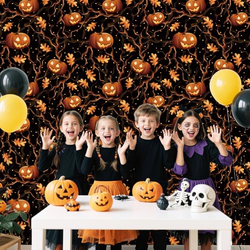 HLNIUC Halloween Spooky Horror Pumpkin Wallpaper Self Adhesive(17.3”x118”) - color: Hallwoween