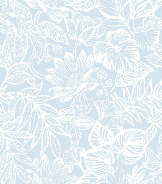White and Blue Wallpaper Boho Floral and Leaf Contact Paper - color: Light Blue, size: 17.3" x 118"
