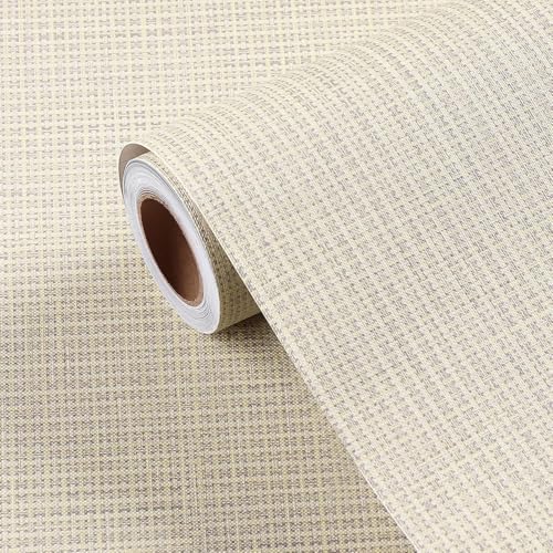 FunStick Beige Wallpaper Stick and Peel for Bedroom Waterproof Grasscloth Peel and Stick Wallpaper Textured Geometric Wall Paper Self Adhesive Beige Contact Paper for Cabinets Walls Shelves 12"x200" - color: Beige, size: 200" x 12"