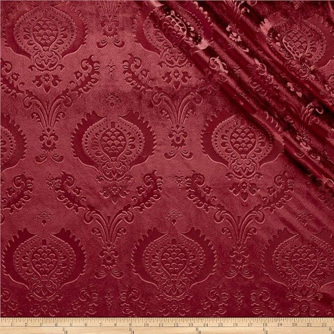 Burgundy Brocade Velvet Damask Fabric, Ideal Embossed Material for Upholstery, Drapery, Pillows, Slipcovers, Tablecloths, Sewing, DIY, Etc - Sample - color: Burgundy, size: Sample 3x3 Inch