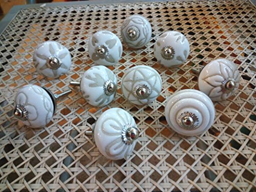 JGARTS 20 Knobs White Hand Painted Ceramic Knobs Cabinet Drawer Pull - color: White