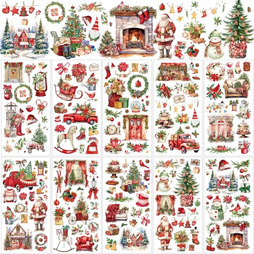 Lincia 10 Sheets Christmas Rub on Transfers for Crafts, Nostalgic - style: Nostalgic