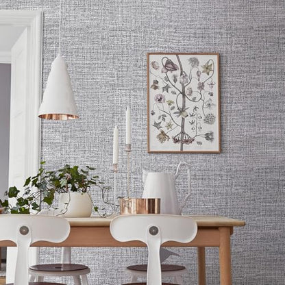 Grey Grasscloth Peel and Stick Wallpaper 17.3"x120" Faux Linen Textured Contact Paper Removable Self Adhesive Vinyl Wallpaper for Bedroom Bathroom Kitchen Cabinets - color: Gray, size: 17.3" x 120"