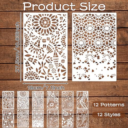 12PCS Stencils for Painting, Mixed Geometric Flower Stencils Kit