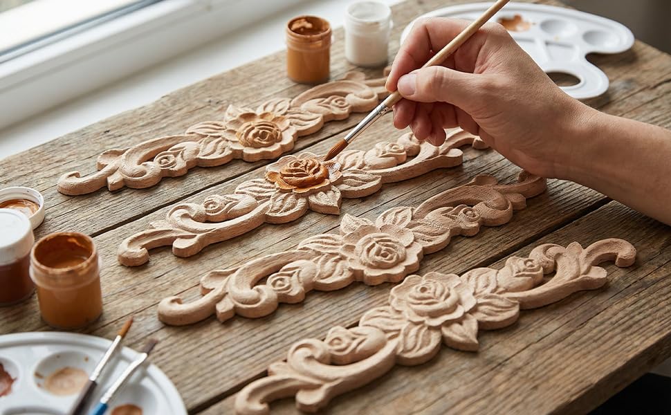 4 Pcs Wood Appliques, Wooden Applique (7.9 x 1.9 Inch)