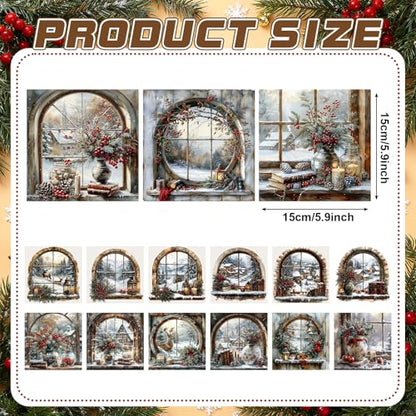 Harloon 15 Sheets Christmas Rub on Transfers Winter Window Decals - style: Fresh