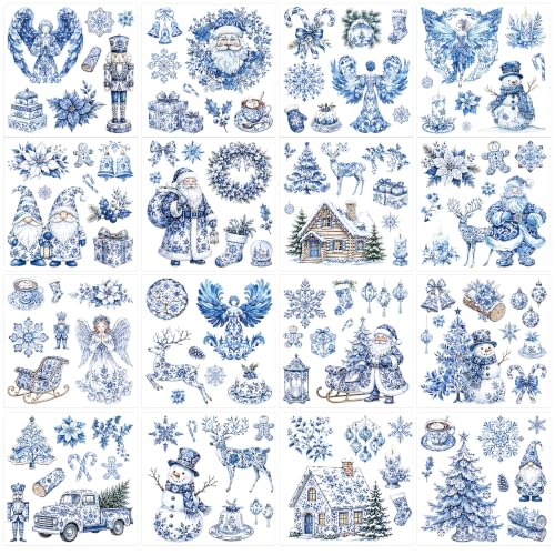 UV DTF Winter Rub on Transfers, 12 Pcs Blue Porcelain Furniture Decals - style: Blue Porcelain