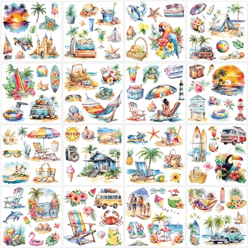 Dispowreath 16 Pcs Summer Hawaii Rub on Transfer Travel, 6x6 Ocean - style: Summer Travel