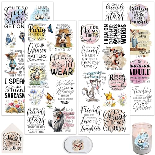 4 Sheets Rub on Transfers for Crafts, Animal Satirical Quotes Furniture Transfers for Wood, Glass, Plastic & Ceramics, Decorative Decals - style: Animal Satirical Quotes