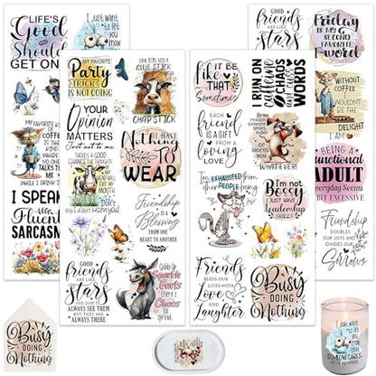 4 Sheets Rub on Transfers for Crafts, Animal Satirical Quotes Furniture Transfers for Wood, Glass, Plastic & Ceramics, Decorative Decals - style: Animal Satirical Quotes