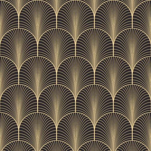 Peel and Stick Wallpaper, Black and Gold Art Deco Fan Pattern, 236in x 17.7in, Waterproof Vinyl, Removable Reusable, Eco-Friendly, for Bedroom Living Room Rental Apartment - color: Dark1, size: 17.7" x 236.2"