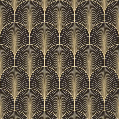 Peel and Stick Wallpaper, Black and Gold Art Deco Fan Pattern, 236in x 17.7in, Waterproof Vinyl, Removable Reusable, Eco-Friendly, for Bedroom Living Room Rental Apartment - color: Dark1, size: 17.7" x 236.2"