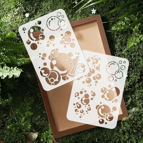 2Pcs Bubbles Stencils for Painting, 11.69"x8.27" Reusable Plastic Blowing Bubbles Stencil Drawing Template, DIY Craft Paint Templates for Wall Home Decor Wood Burning Canvas Journal Paper - style: Bubbles