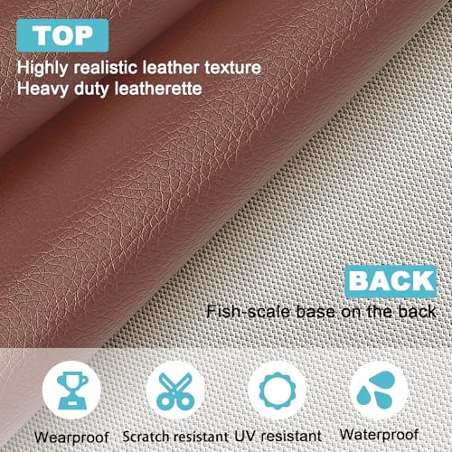 Faux Leather Fabric, 0.7mm Lychee Grain Vinyl, Brown, 20"×55" - color: Brown Lychee Grain, size: 20"x55" (50cm x 140cm)