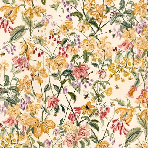 Floral Wallpaper Peel and Stick Boho Wall Paper Removable Waterproof Yellow/Green/Red Contact Paper for Bedroom, Bathroom, Home Wall 17.3" x 118" - color: Yellow/Sage Green/Red/Purple, size: 17.3" x 118"