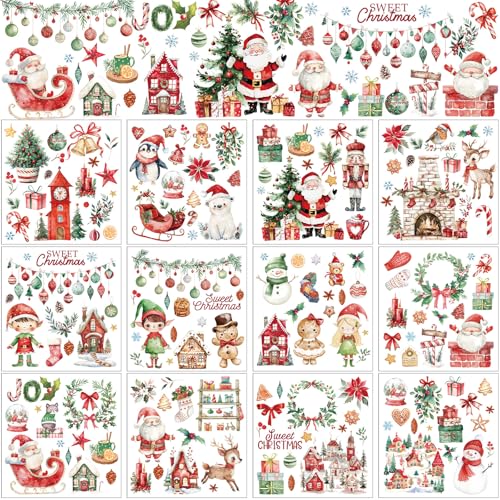 BBTO 12 Sheets Christmas Rub on Transfers for Crafts - style: Sweet